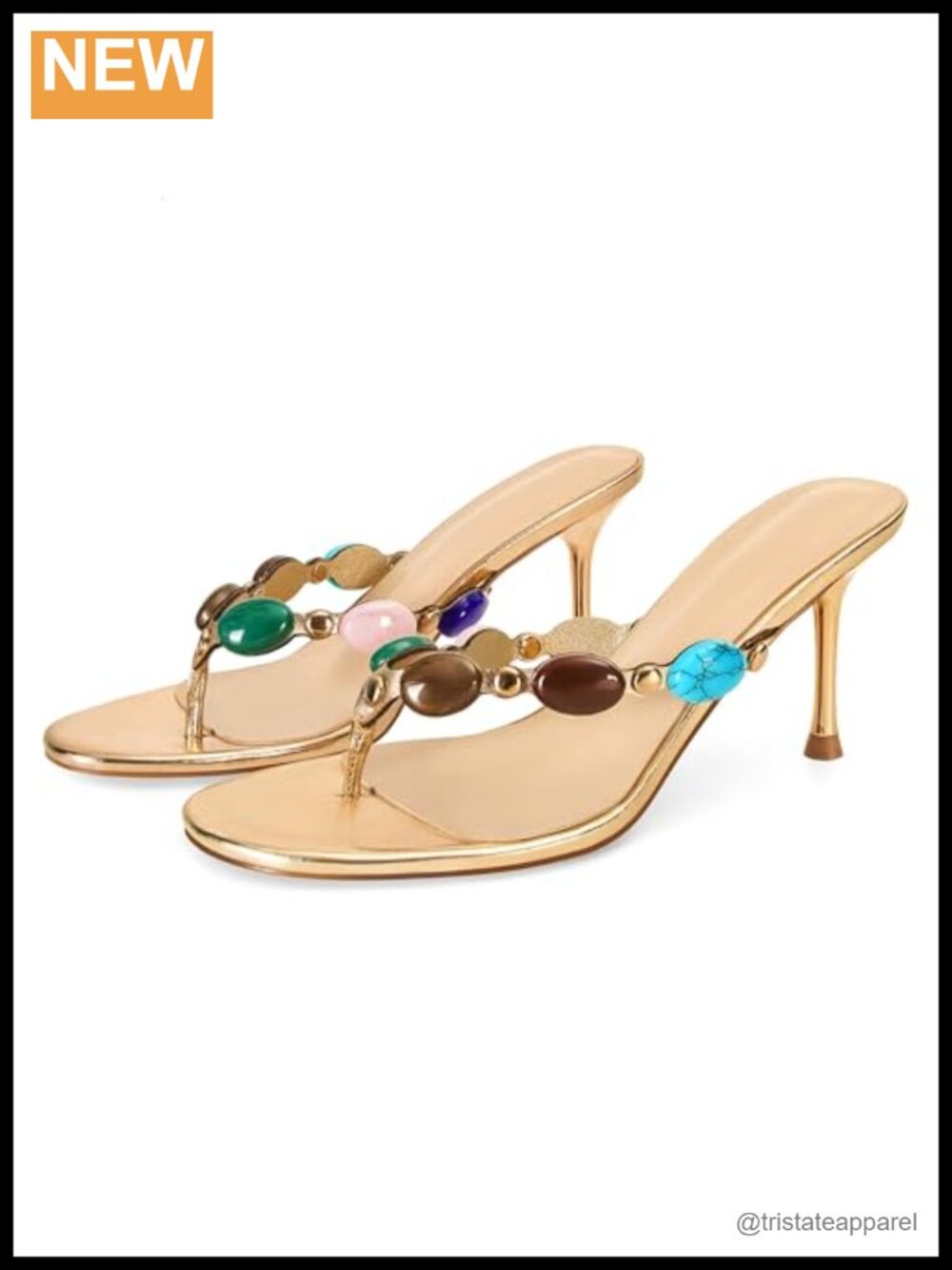 Wnshonzy Women's Jewelled Thong Heeled Sandals 70mm Stiletto Kitten Heel Slip On